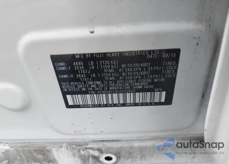 2016 Subaru Outback 2.5I Premium from USA, damaged, VIN 4S4BSACC0G3232603